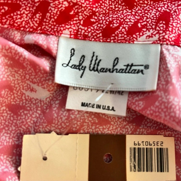 NWT NOS Vintage Lady Manhattan Red White Polyester Blouse 22W 1979-1983 - Picture 7 of 14